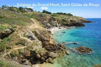 Falaises du Grand Mont, plage et mer turquoise à Saint-Gildas-de-Rhuys
