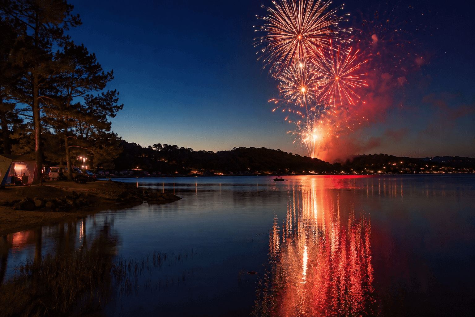 Feu d'artifice en camping